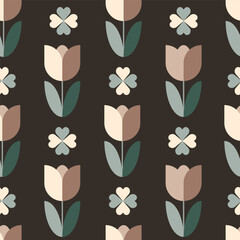 Floral Minimalist Geometric Mid Mod Seamless Pattern