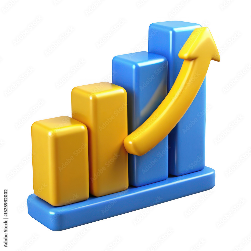 Poster 3d growing bar chart graph isolated on transparent background