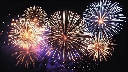 Festive fireworks over black background