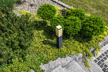 Beautiful Outdoor Lighting Fixture Surrounded by Greenery in a Landscaped Garden Area