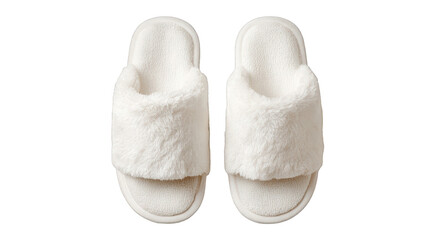 Soft white furry slippers cozy comfortable warm house shoes indoor winter fashionable plush sleepwear relaxing home footwear rest cream fuzzy style clean on transparent background