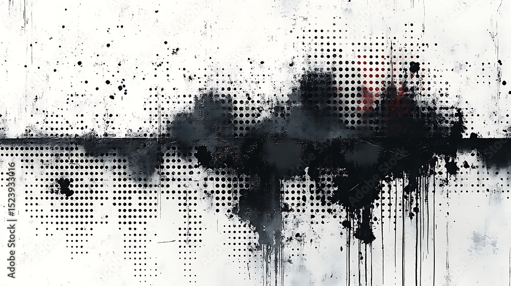 Poster distressed halftone black and white grunge texture abstract background with splatter effects and sub