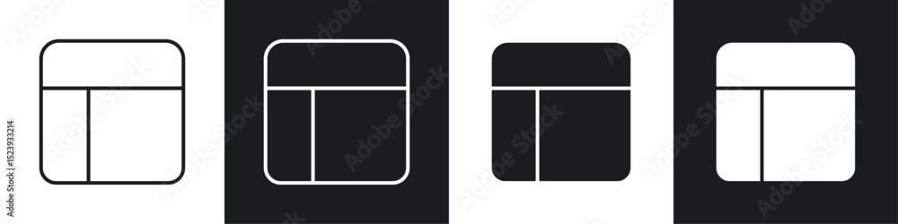 Poster table layout icons collection in black and white filled and line versions