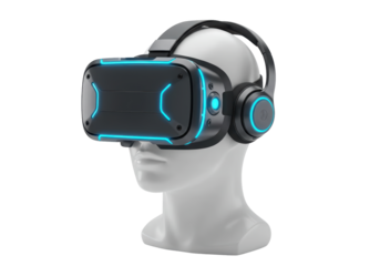 Isolated Black VR Headset with Blue Lights for Virtual Reality Experience