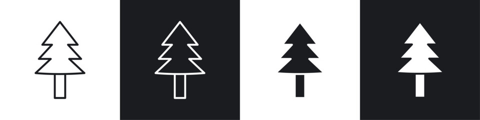 Tree christmas icons collection in black and white filled and line versions
