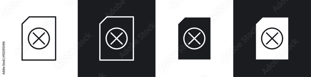 Poster delete document icons collection in black and white filled and line versions