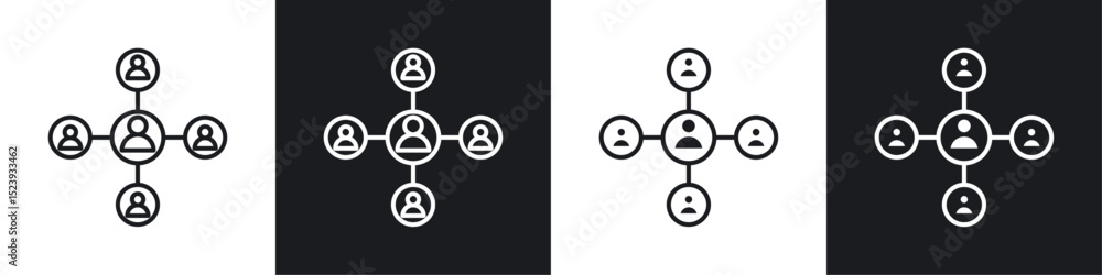 Poster chart network icons collection in black and white filled and line versions