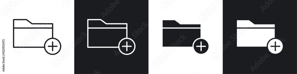Poster add folder icons collection in black and white filled and line versions