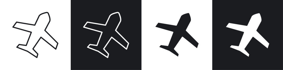 Plane icons collection in black and white filled and line versions