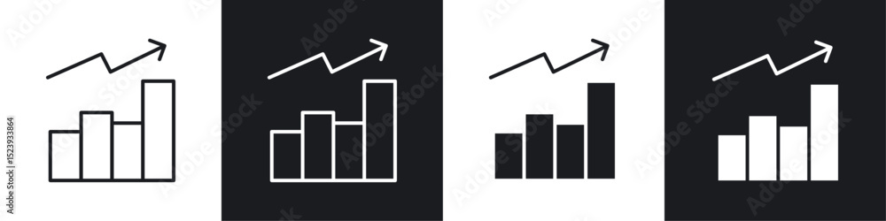 Poster chart histogram icons collection in black and white filled and line versions