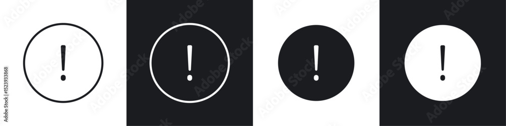 Poster exclamation interface icons collection in black and white filled and line versions