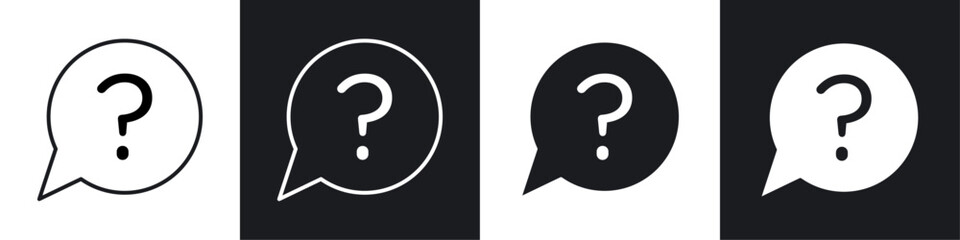 Interrogation icons collection in black and white filled and line versions