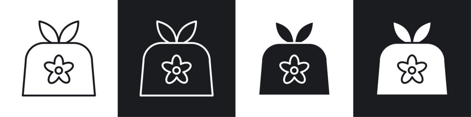 Furoshiki icons collection in black and white filled and line versions