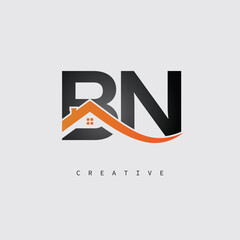 BN Real Estate Creative Logo – Minimalist House Roof Monogram for Property, Realtor & Construction Branding