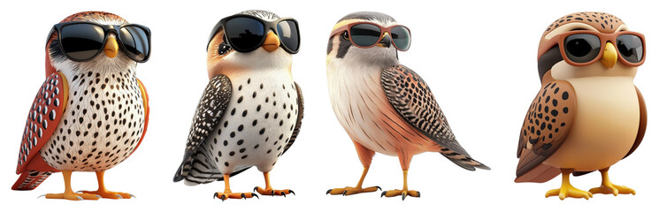 Adorable Cartoon Kestrel Birds Wearing Stylish Sunglasses
