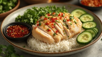 Sliced chicken and rice dish