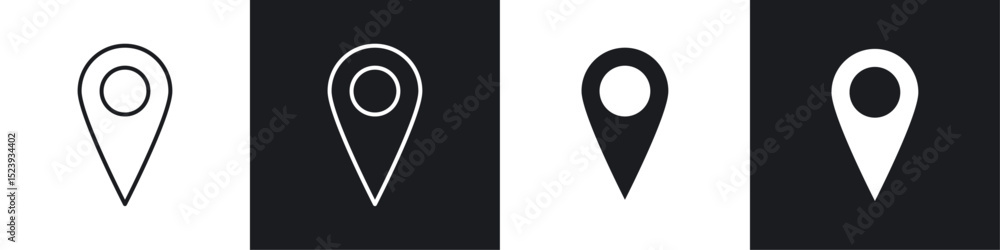 Poster map marker icons collection in black and white filled and line versions