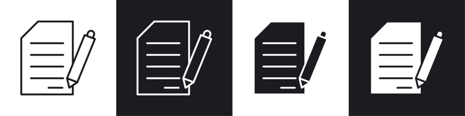 Document signed icons collection in black and white filled and line versions