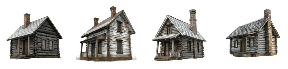 Set of various 3D private houses isolated on transparent background
