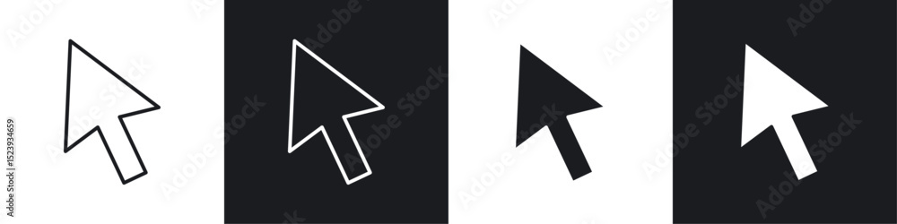 Poster cursor icons collection in black and white filled and line versions