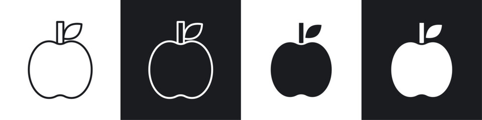 Apple icons collection in black and white filled and line versions