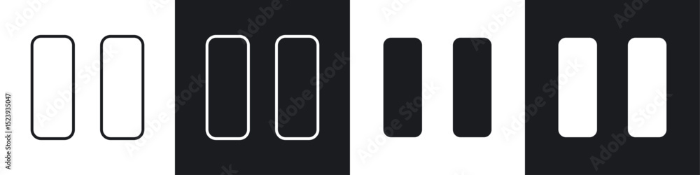 Poster Pause icons collection in black and white filled and line versions