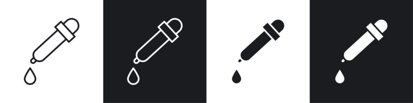 Eye dropper icons collection in black and white filled and line versions