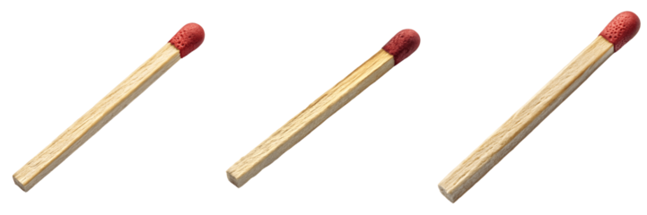 Set For wooden matches with red tips, isolated on transparent background