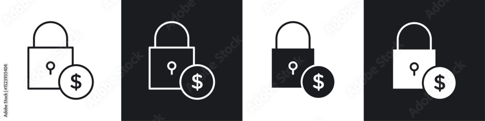 Poster fixed price icons collection in black and white filled and line versions