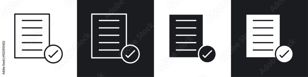 Poster document accept icons collection in black and white filled and line versions