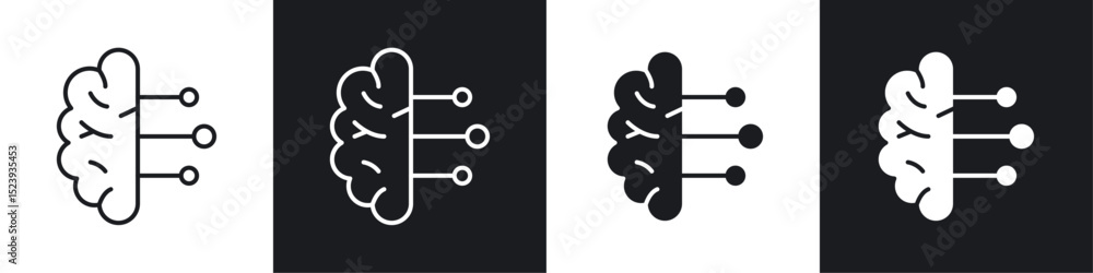 Poster brain circuit icons collection in black and white filled and line versions