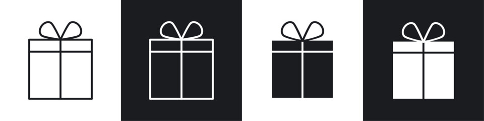 Gift icons collection in black and white filled and line versions