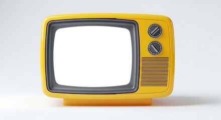 Retro Yellow Television with Blank Screen and Detailed Control Knobs