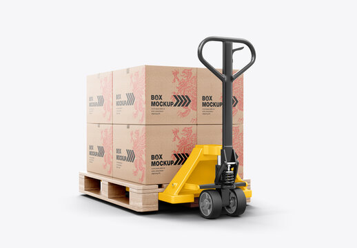 Hand Pallet Truck with Boxes Mockup