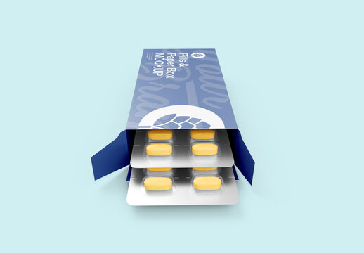 Paper Box with Pills Mockup