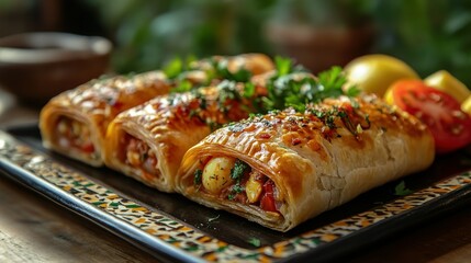 Savory puff pastry rolls close up