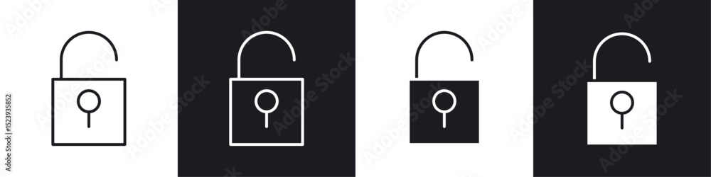Poster unlock icons collection in black and white filled and line versions