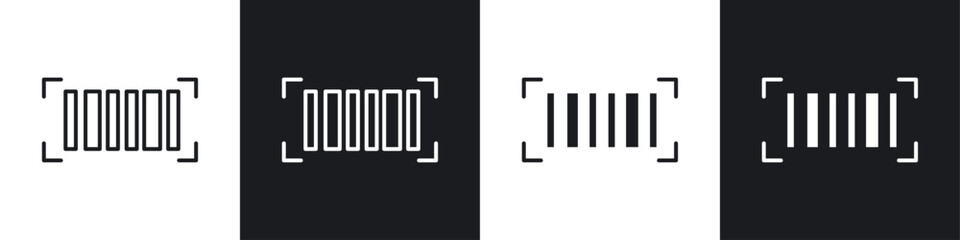 Barcode read icons collection in black and white filled and line versions