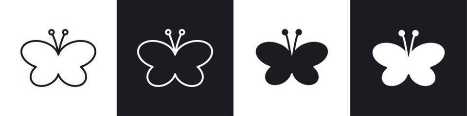 Butterfly icons collection in black and white filled and line versions
