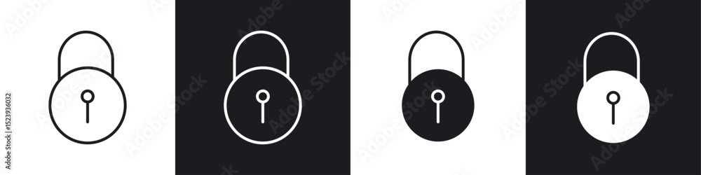 Poster lock icons collection in black and white filled and line versions