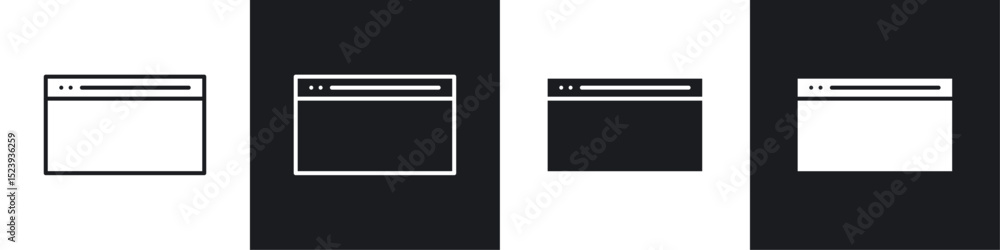 Poster browser icons collection in black and white filled and line versions