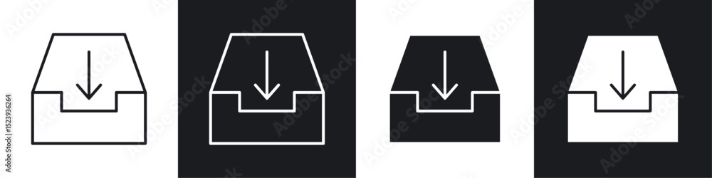Poster inbox icons collection in black and white filled and line versions