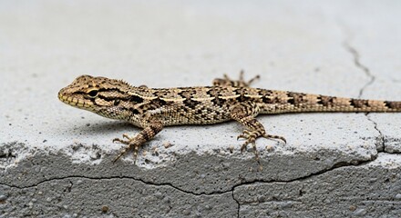 Naklejka premium Lizard resting on cracked cement platform