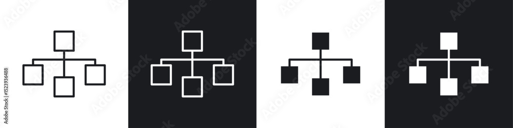 Poster chart tree icons collection in black and white filled and line versions