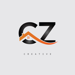  CZ Real Estate Creative Logo – Minimalist House Roof Monogram for Property, Realtor & Construction Branding