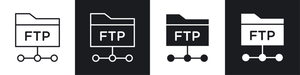 FTP icons collection in black and white filled and line versions