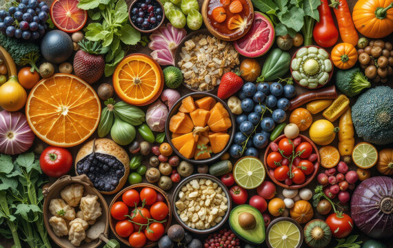 Fresh fruits and vegetables rich in antioxidants create vibrant and healthy display