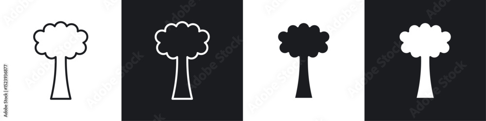 Poster tree icons collection in black and white filled and line versions