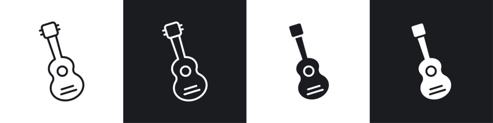 Guitar icons collection in black and white filled and line versions