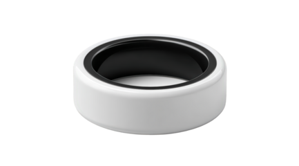 Stylish white and black modern smart ring technology accessory device isolated on minimalist design elegant wearable gadget 3d style image clean future on transparent background